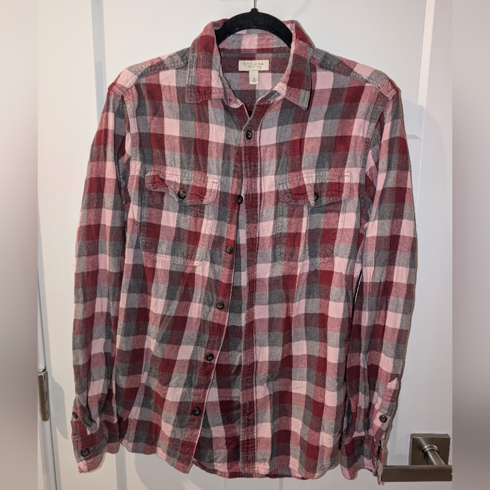Sonoma Women's Red and Gray Plaid Shirt Size S